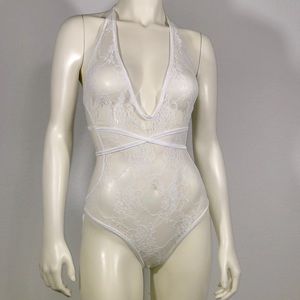 White lace cut out gstring monokini